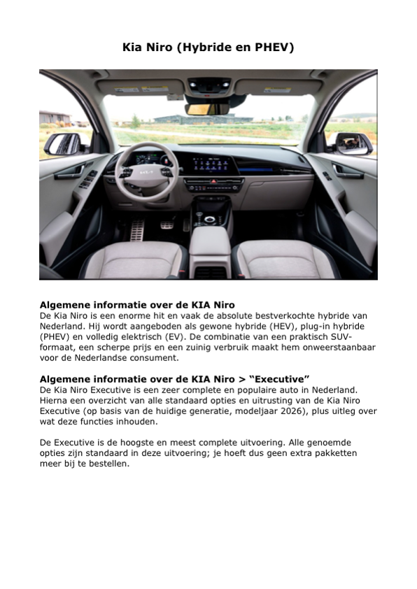 KIA Niro - Uirustingen